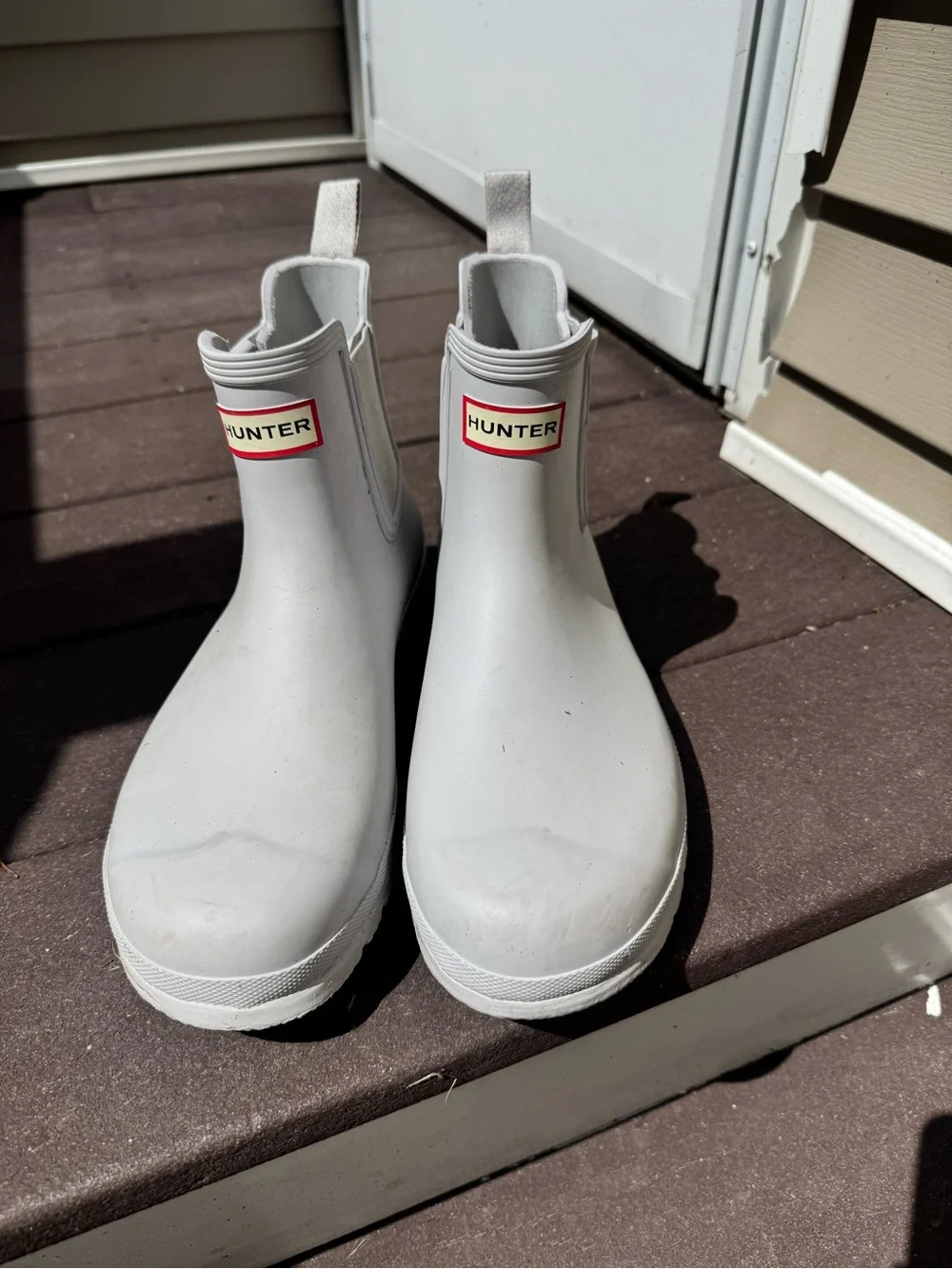 Hunter White Chelsea Rain Boots with Red Logo